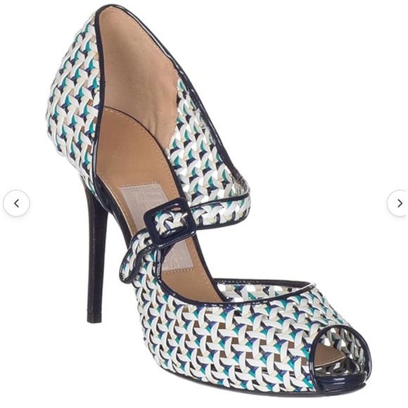 Salvatore Ferragamo Shoes - *RARE* Salvatore Ferragamo Philippa Blue Woven Raffia Leather Open Toe Heel 9.5